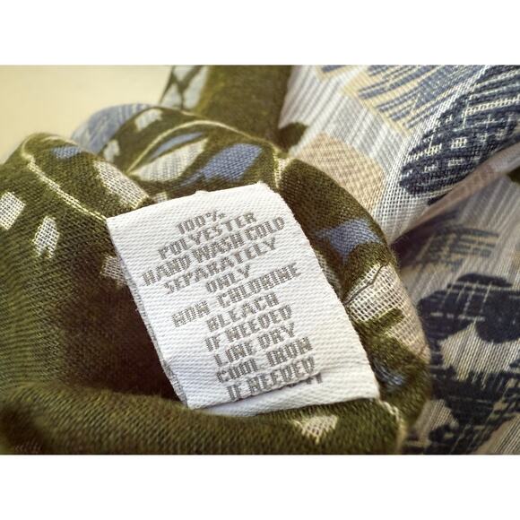 J Jill Lightweight Infinity Scarf Boho Abstract Print Olive Green Blue Beige OS - Picture 6 of 7